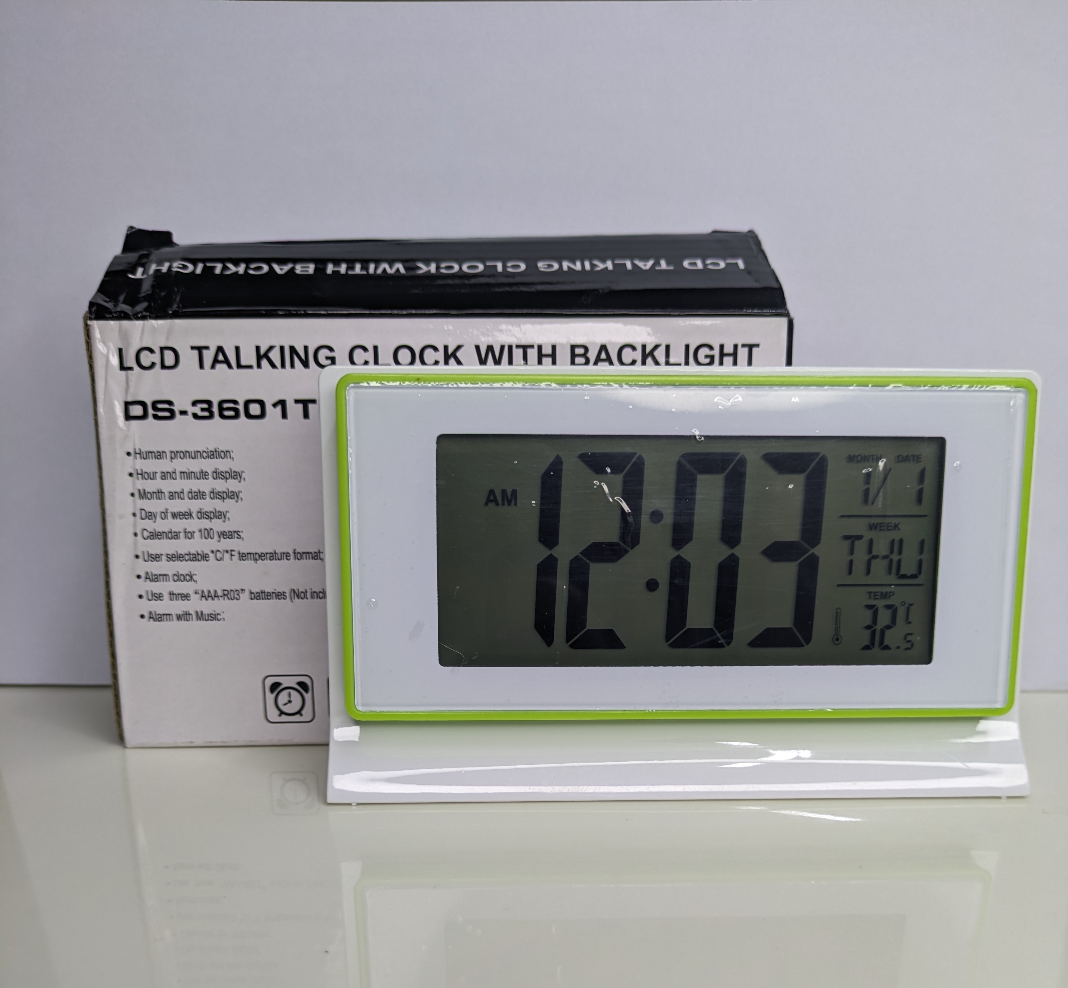 LCD talking table clock with backlight